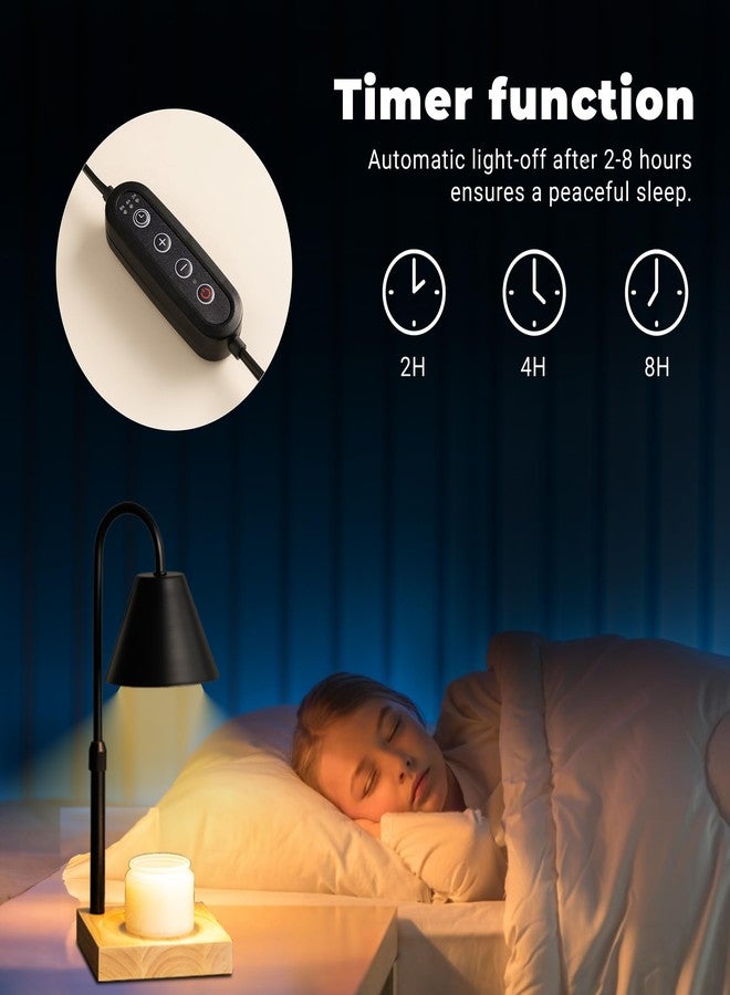 GODONLIF Black Dimmable Candle Warmer Lamp, Adjustable Height, Timer, Wooden Base, for Scented Wax with 2 Bulbs - Image 5